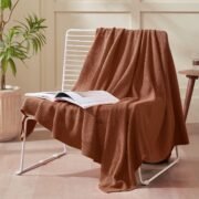 Knitted Cotton Throw Blanket 50x60, Brown - Image 2