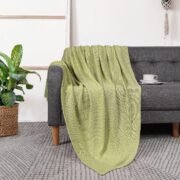 Knit Cotton Throw Blanket 50x60, Dark Sea Green - Image 2