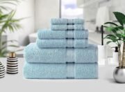 Ultra Soft 6 Piece Towel Set - 100% Cotton Towels - Light Blue - Image 2