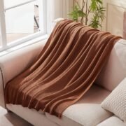 Knitted Cotton Throw Blanket 50x60, Brown - Image 4